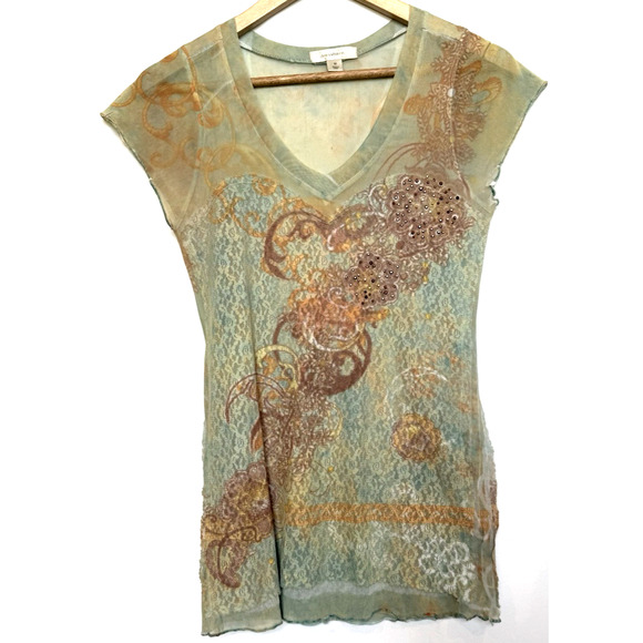 dressbarn Tops - Vintage Y2K Floral Lace Fairy Top Size M Feminine Cottage Sheer Layered Studded